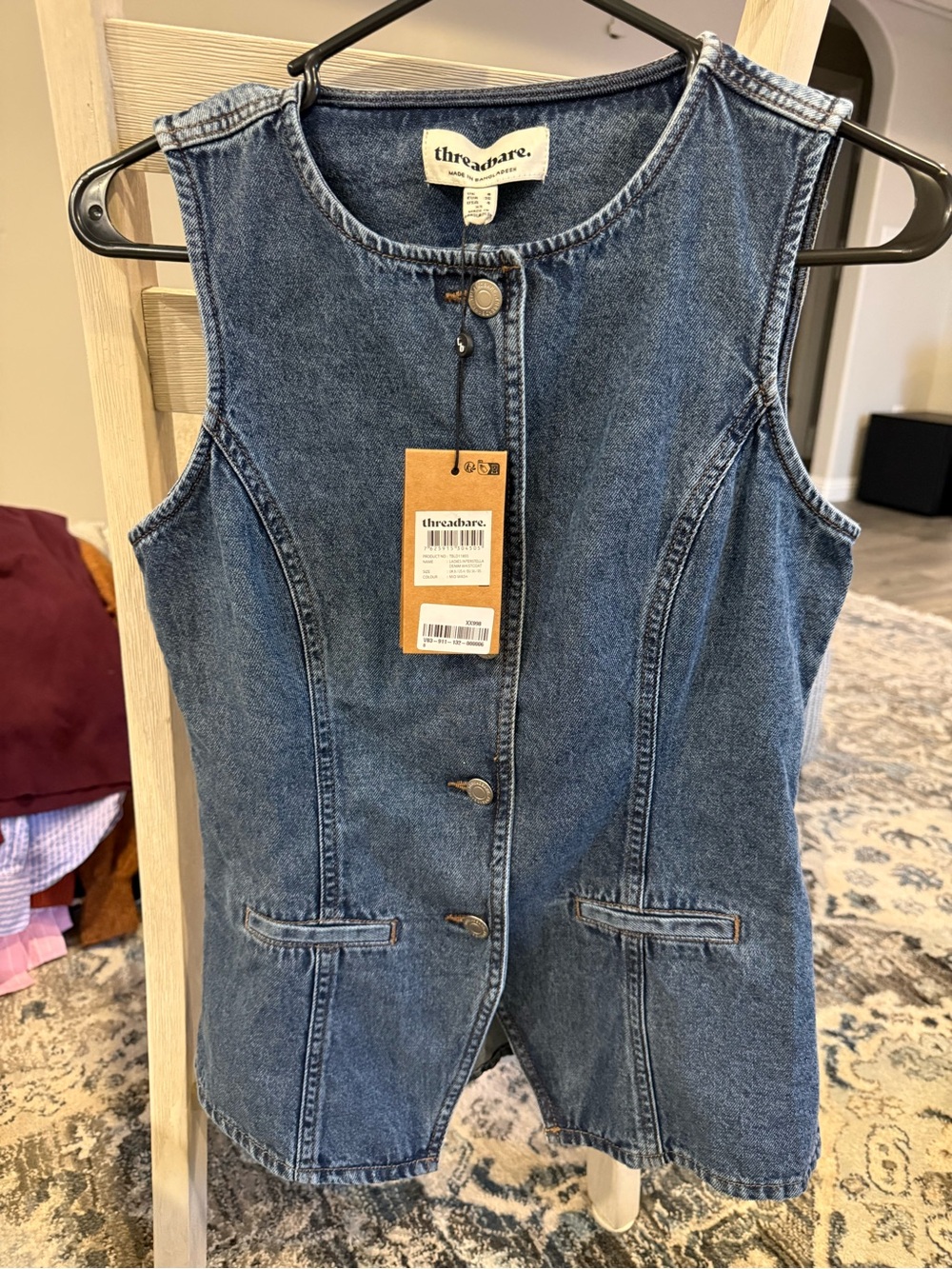 Threadbare Sleeveless Denim Vest in Blue